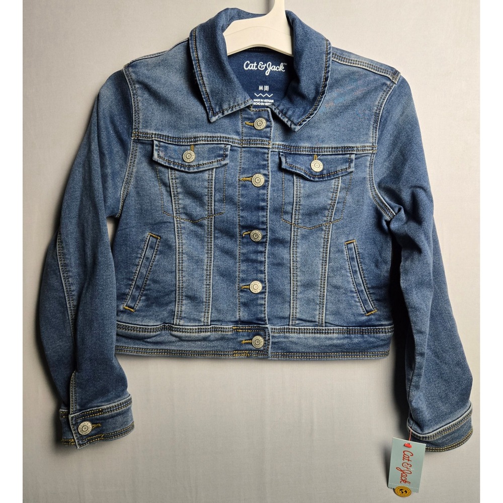 Cat & Jack Girls Medium Wash Denim Jean Jacket Size M 8 NWT